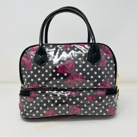 Betsey Johnson Gray and Pink Polka Dot Cosmetic Bag - Picture 11 of 12